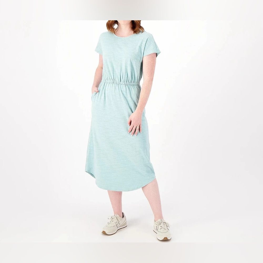 Zuda Z-Air Slub Jersey Crossback Midi Dress Size XS Green NWOT